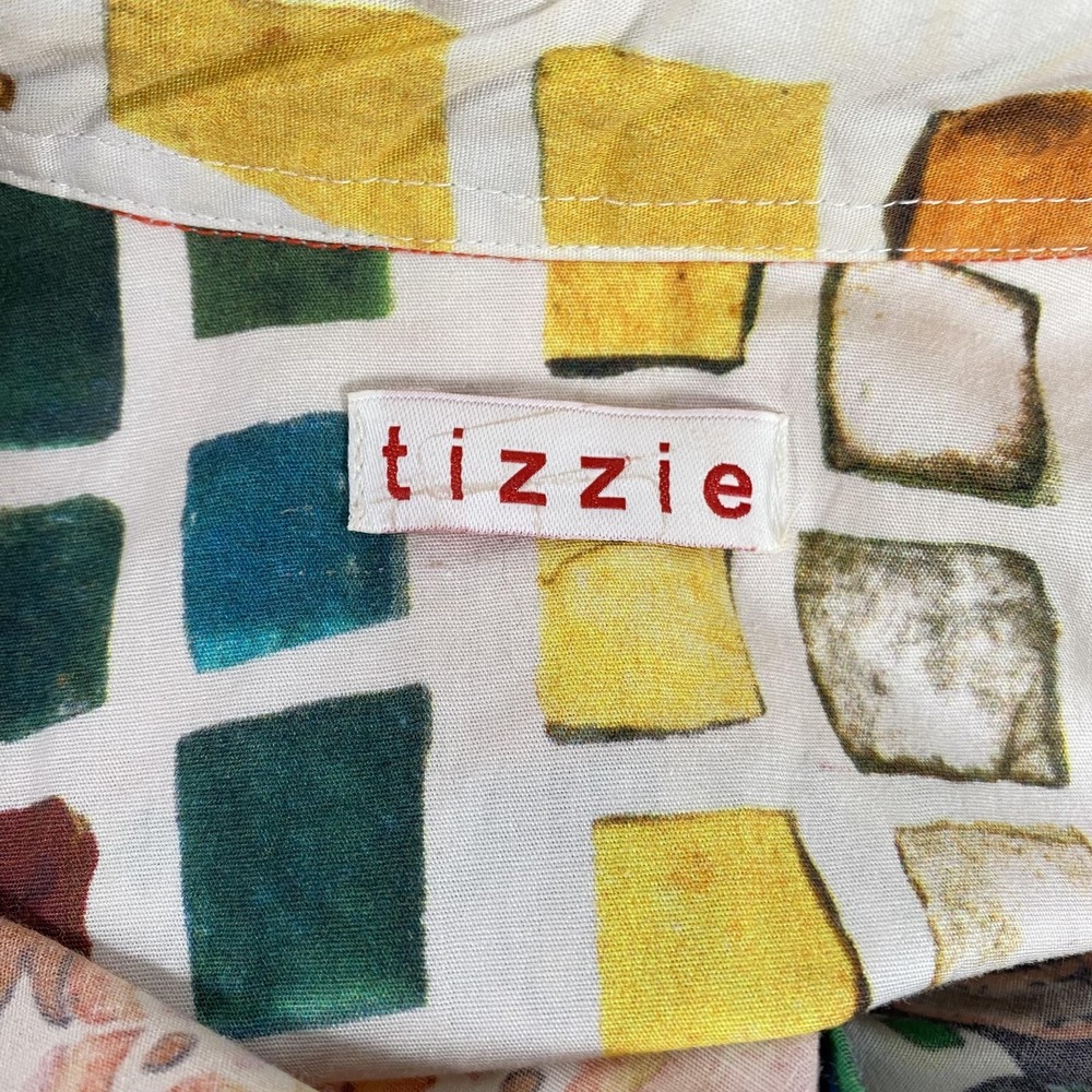 Tizzie Shirt Womens Medium Multicolor Patchwork Boho Button Front Long Sleeve - Picture 4 of 11